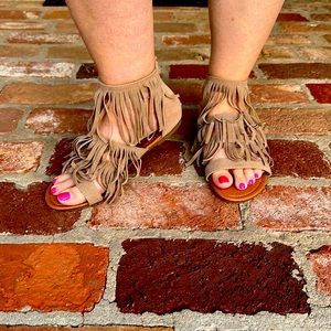 Blue Brand Suede Fringe Sandals Size 7